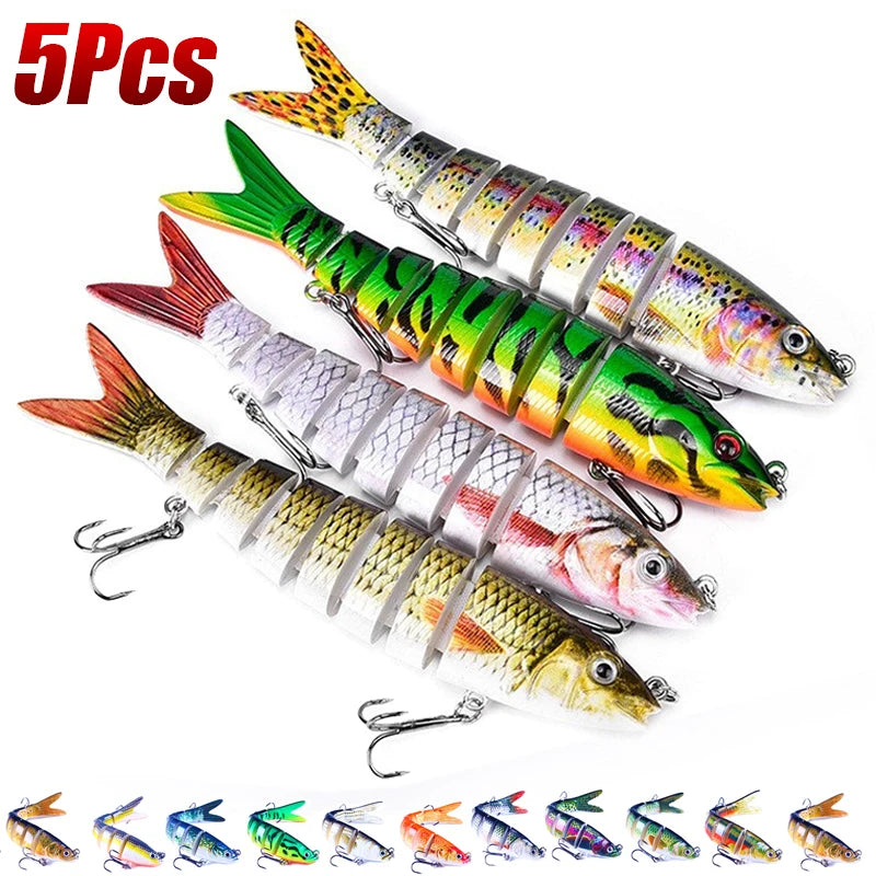 Multi-Jointed Slow-Sinking Wobble Fishing Lure 10cm/12.4g - Bionic Segmented Bait for Fresh/Saltwater Fishing -1/3/5-Pack Tackle