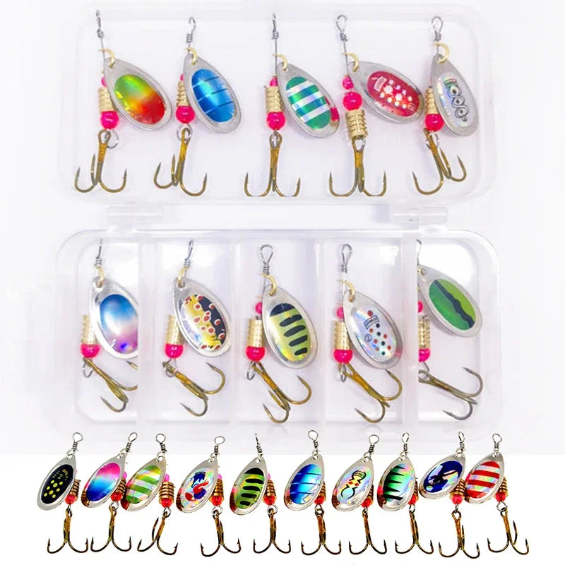 Metal Spinner Spoon Lure Kit Hard Bait Tackle with High-Strength Hooks for Bass Pike Trout Freshwater/Saltwater Fishing 16/10Pcs