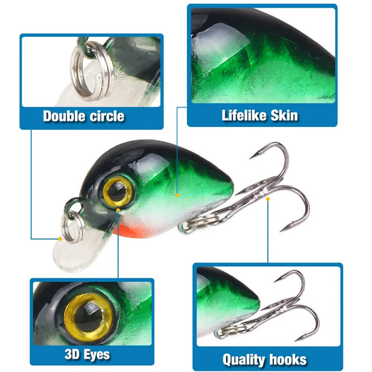 🦐Przynęta Crankbait – 3 cm, 1,6 g – Zestaw Losowych Kolorów