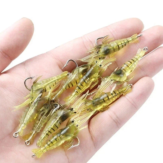 Soft Silicone Shrimp Lure with Hooks -  Artificial Bait for Bass Trout Salmon Saltwater Freshwater Fishing Baits Set 5-100PCS