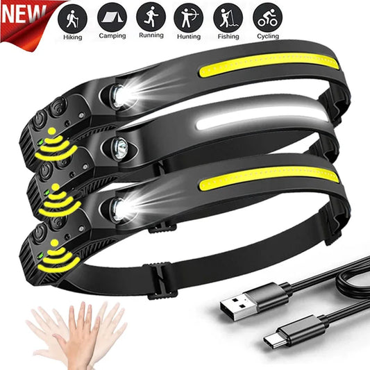 Sensor Headlamp USB Rechargeable LED Flashlight XPE+COB Torch Camping Waterproof Headlight for Outdoor Fishing Lantern 1-4PCS