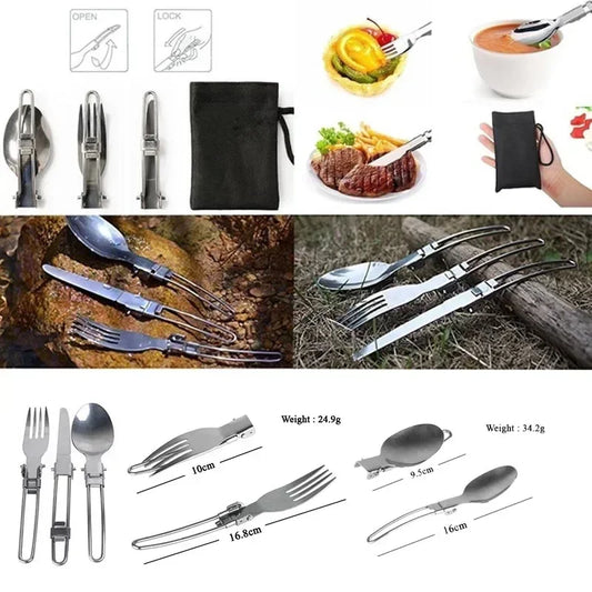 New Portable Outdoor Camping Pot Set Hike Picnic Barbecue Cooking Folding Cookware Kitchen Utensil Spoon Knife Equipment