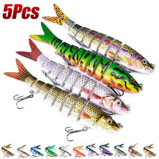 Multi-Jointed Slow-Sinking Wobble Fishing Lure 10cm/12.4g - Bionic Segmented Bait for Fresh/Saltwater Fishing -1/3/5-Pack Tackle