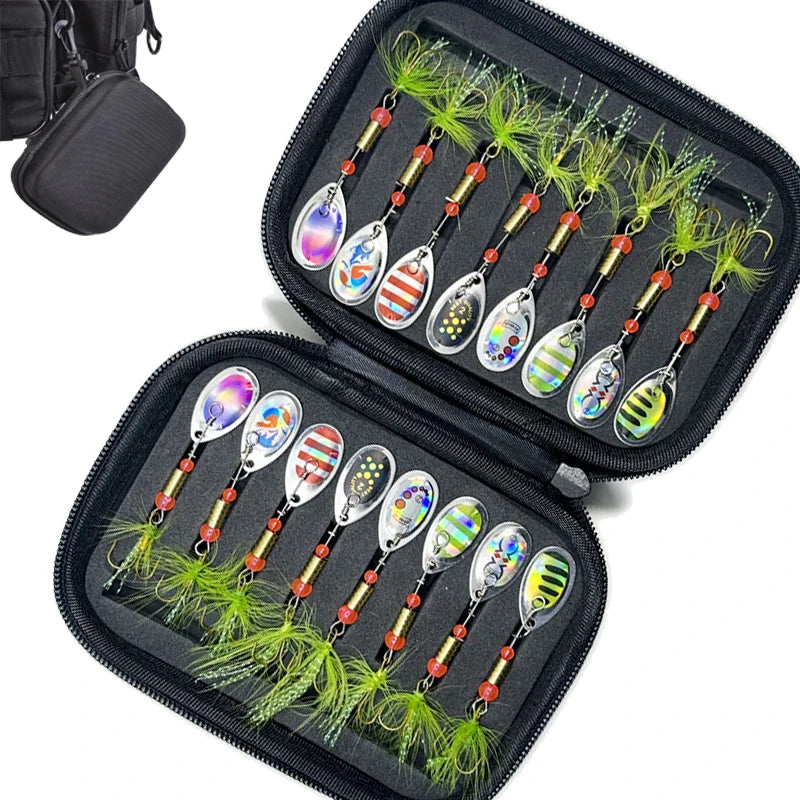 Metal Spinner Spoon Lure Kit Hard Bait Tackle with High-Strength Hooks for Bass Pike Trout Freshwater/Saltwater Fishing 16/10Pcs