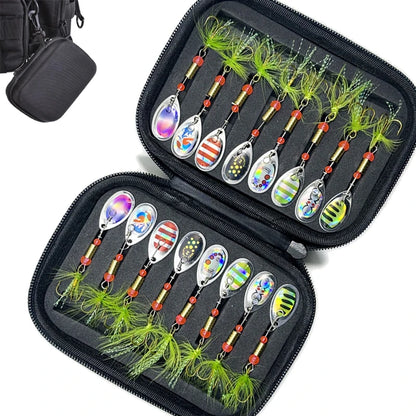 Metal Spinner Spoon Lure Kit Hard Bait Tackle with High-Strength Hooks for Bass Pike Trout Freshwater/Saltwater Fishing 16/10Pcs