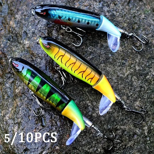Popper Fishing Lure Set 11cm/14g Artificial Topwater Hard Bait Rotating Wobblers Tail Tackle Fishing Bait Accessories 5Pcs Pesca