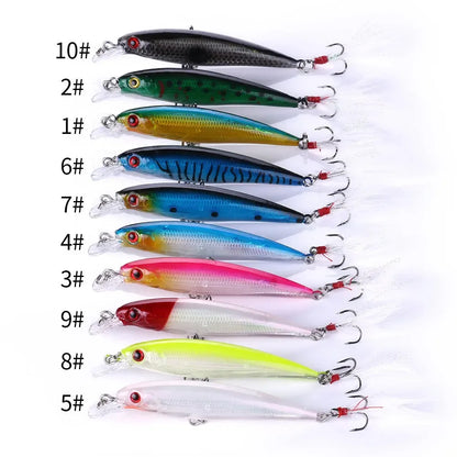 Laser Minnow Fishing Lure 10/5Pcs Artificial Bionic 9cm/7g Swing Hard Bait with Feather Tackle Hook Wobbler Pesca for Bass Pike