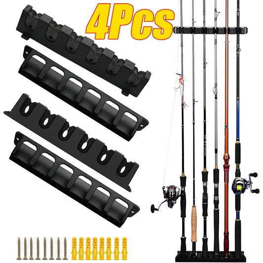 Fishing Rod Holders 6-Rod Rack Vertical Pole Holder Wall Mount Modular Fishing Stand Pole For Space-Saving Garage Wall 4/2PCS