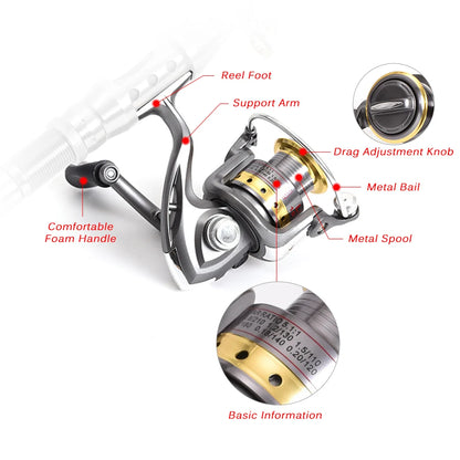 Lixada Telescopic Fishing Rod and Reel Combo Full Kit Carbon Fiber Fishing Rod Pole + Spinning Fishing Reel + Fishing Tackle Set