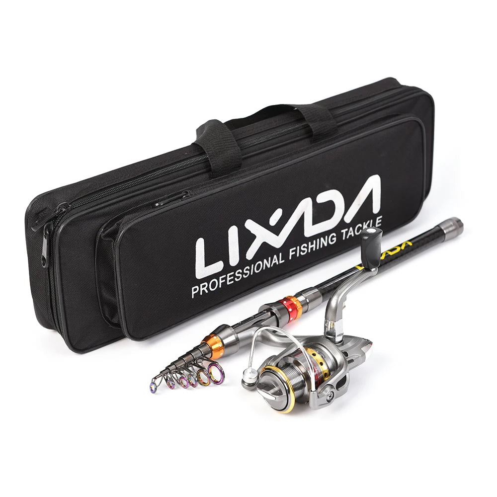 Lixada Telescopic Fishing Rod and Reel Combo Full Kit Carbon Fiber Fishing Rod Pole + Spinning Fishing Reel + Fishing Tackle Set