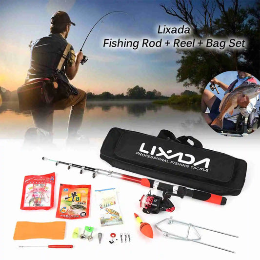 🎣LIXADA – Kompletny Zestaw Wędkarski (2 x Wędka, 2 x Kołowrotek, Żyłka, Akcesoria i Torba)