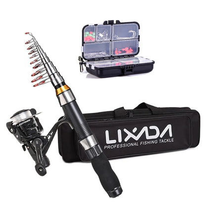 Lixada Fishing Rod Reel Combo Full Kit 2.1m 2.3 m Telescopic Fishing Rods 2PCSSpinning Reels Set Soft Lures Barrel Swivels Bag