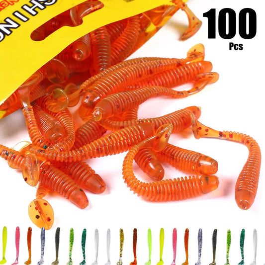 Soft Tail Grub Worm Swimbaits Silicone Wobblers Bait Set for Bass Carp Fishing Tackle Multi-Colored Assortment Pesca 50/100Pcs