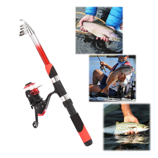 Fishing Tackle Set with 2.1m Telescopic Fiberglass Fishing Sea Rod Spinning Fishing Reel Fishing Baits Hooks Bag Kit