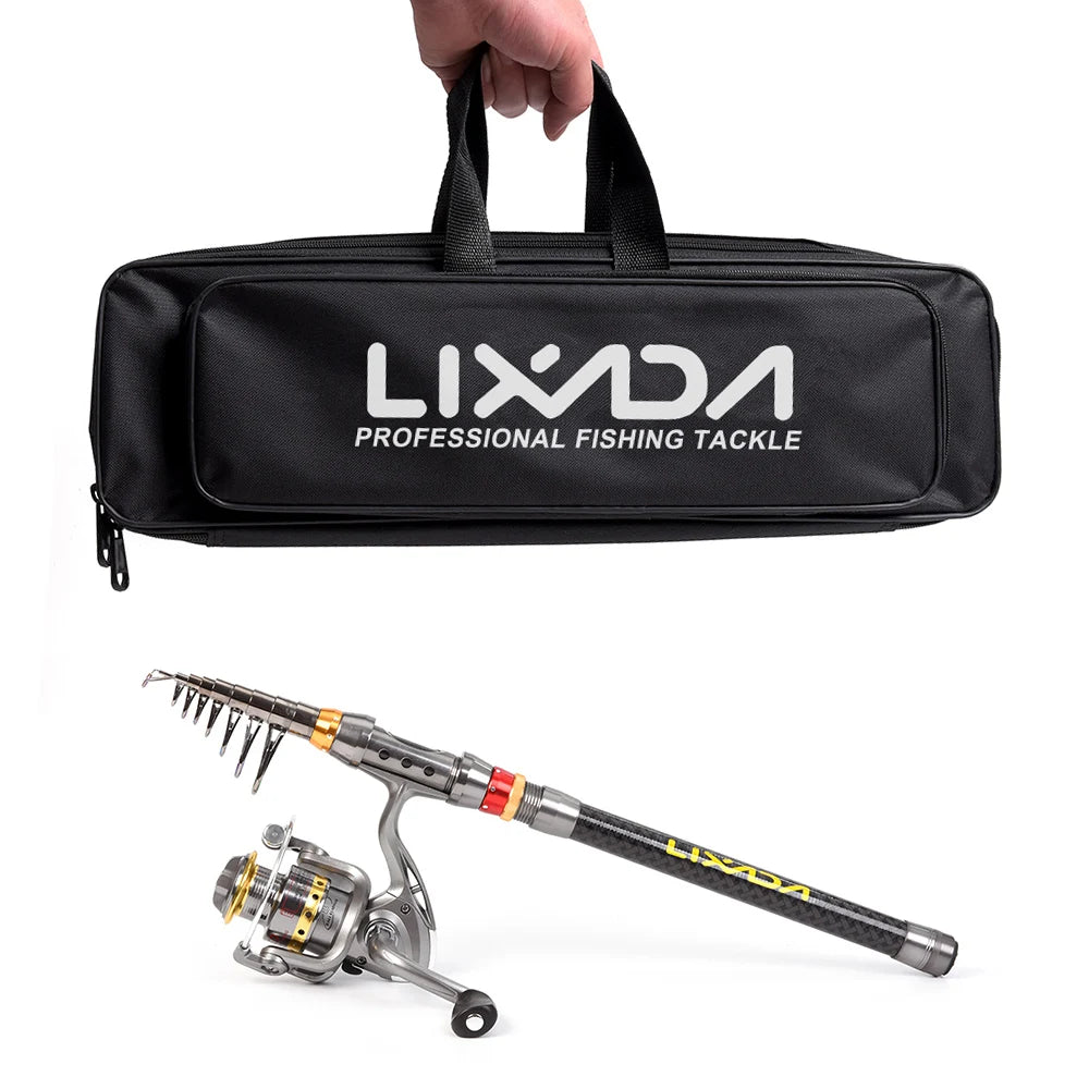 Lixada Telescopic Fishing Rod and Reel Combo Full Kit Carbon Fiber Fishing Rod Pole + Spinning Fishing Reel + Fishing Tackle Set