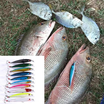 Laser Minnow Fishing Lure 10/5Pcs Artificial Bionic 9cm/7g Swing Hard Bait with Feather Tackle Hook Wobbler Pesca for Bass Pike