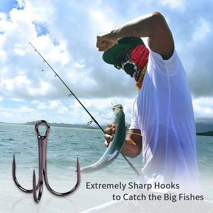 50pcs/lot Mix Treble Fishing Hook In box High Carbon Steel Barbed Triple Fishing Hooks Fishing Tackle Fishhook for Hard Bait