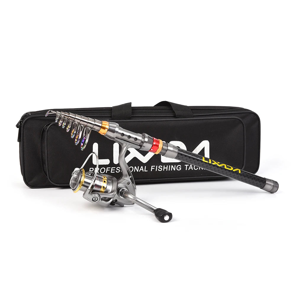 Lixada Telescopic Fishing Rod and Reel Combo Full Kit Carbon Fiber Fishing Rod Pole + Spinning Fishing Reel + Fishing Tackle Set