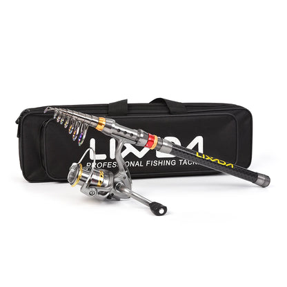 Lixada Telescopic Fishing Rod and Reel Combo Full Kit Carbon Fiber Fishing Rod Pole + Spinning Fishing Reel + Fishing Tackle Set