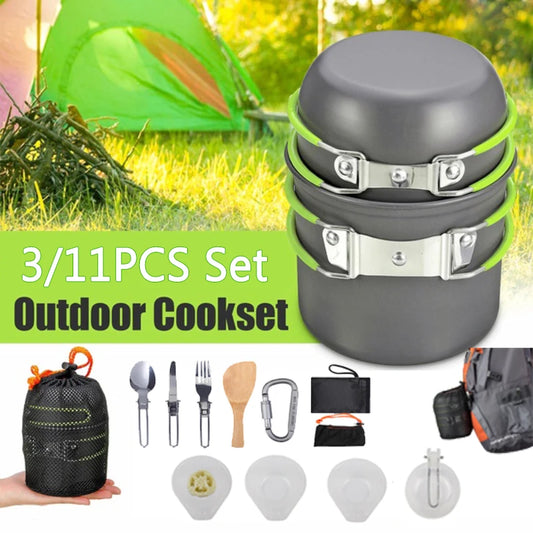 New Portable Outdoor Camping Cookset Pot Set Hike Picnic Barbecue Cooking Folding Cookware Kitchen Utensil Spoon Knife Equipment