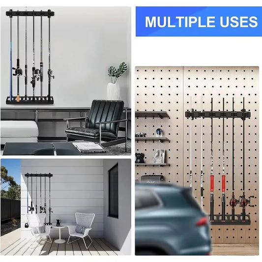 Fishing Rod Holders 6-Rod Rack Vertical Pole Holder Wall Mount Modular Fishing Stand Pole For Space-Saving Garage Wall 4/2PCS