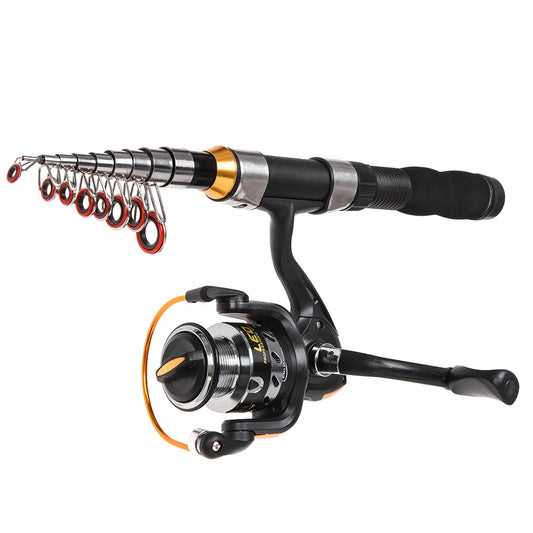 Portable Telescopic Fishing Rod and Spinning Reel Combo Pole Set Fishing Line Lures Hooks Barrel Swivels Travel Fishing Kit