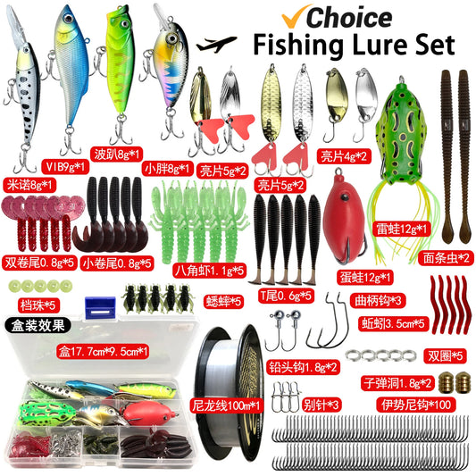 Professional Fishing Lures Kit - Soft/Hard Baits with Metal Jig Spoons, Crank Tackle & Box for Bass Pike, Freshwater Saltwater