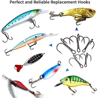 50pcs/lot Mix Treble Fishing Hook In box High Carbon Steel Barbed Triple Fishing Hooks Fishing Tackle Fishhook for Hard Bait