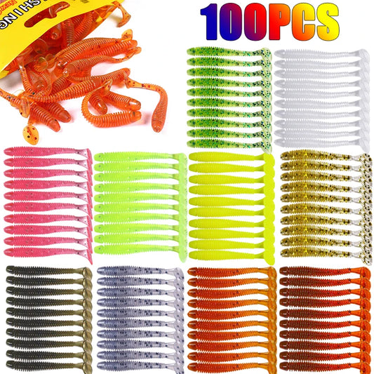 Fishing Lure Soft Tail Bait Set Grub Worm Swimbaits Silicone Wobblers Pesca Bass Carp Fishing Tackle Random Color 50/100Pcs