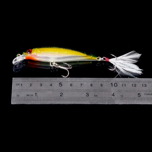 Laser Minnow Fishing Lure 10/5Pcs Artificial Bionic 9cm/7g Swing Hard Bait with Feather Tackle Hook Wobbler Pesca for Bass Pike