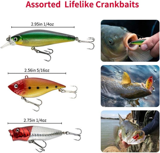 Professional Fishing Lures Kit - Soft/Hard Baits with Metal Jig Spoons, Crank Tackle & Box for Bass Pike, Freshwater Saltwater