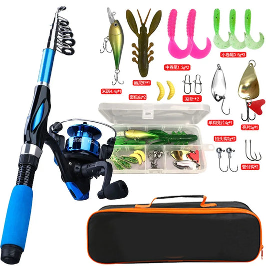 Fishing Rod Kits 1.2M Telescopic Sea Spinning Reel Lure Set Fishing Gear Baits Accessories Bag Beginner With 18Pcs Lure Tackle