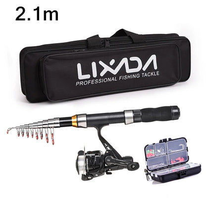 Lixada Fishing Rod Reel Combo Full Kit 2.1m 2.3 m Telescopic Fishing Rods 2PCSSpinning Reels Set Soft Lures Barrel Swivels Bag