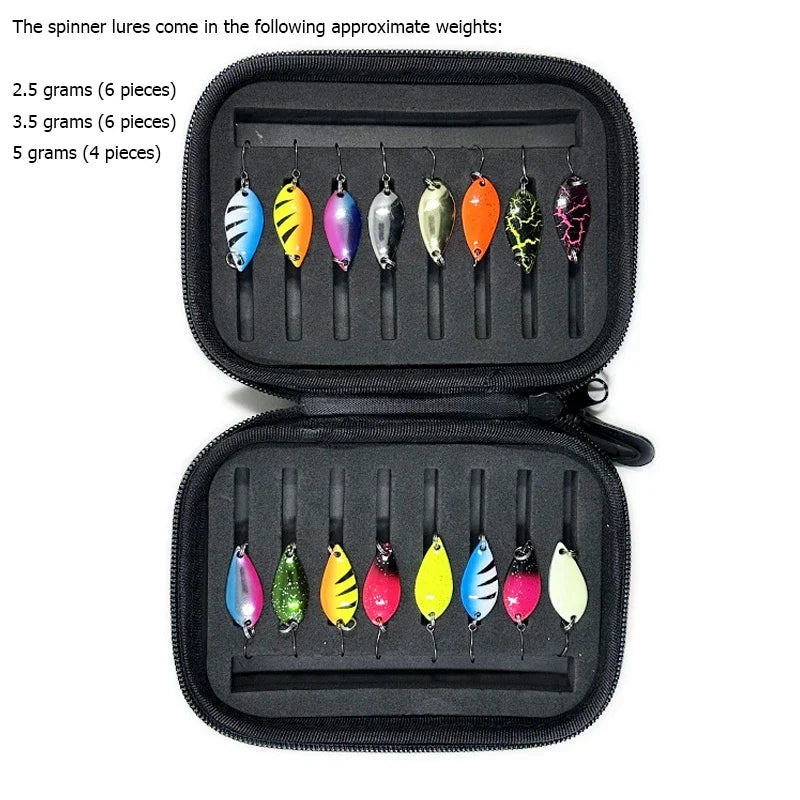 Metal Spinner Spoon Lure Kit Hard Bait Tackle with High-Strength Hooks for Bass Pike Trout Freshwater/Saltwater Fishing 16/10Pcs